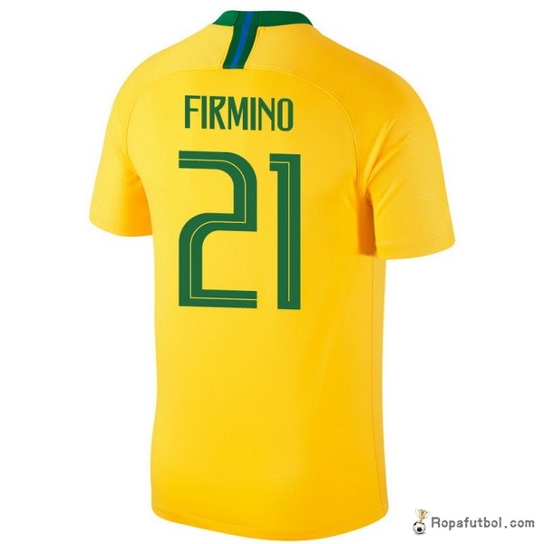 Camiseta Brasil Replica Primera Ropa Firmino 2018 Amarillo